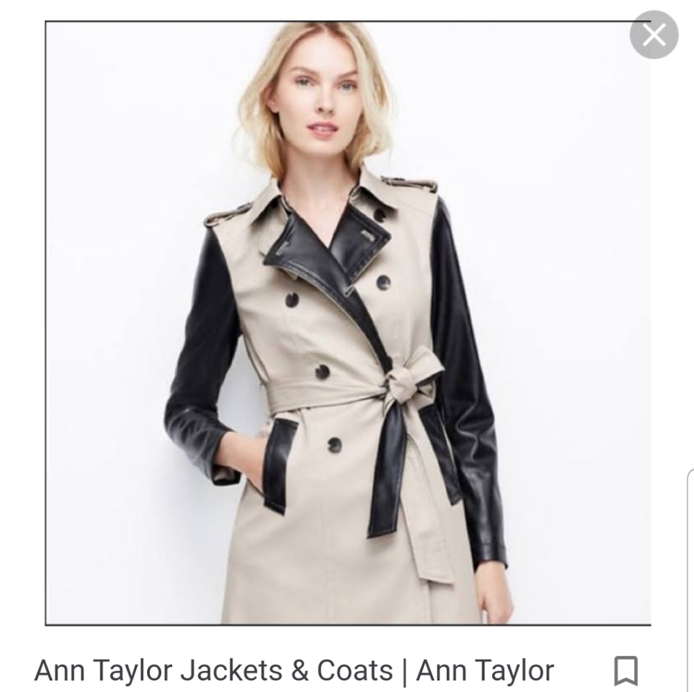 Ann Taylor Edgy Trenchcoat with Faux Leather Trim
